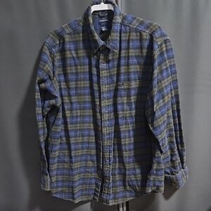 Men's Blue and Green Plaid Shirt